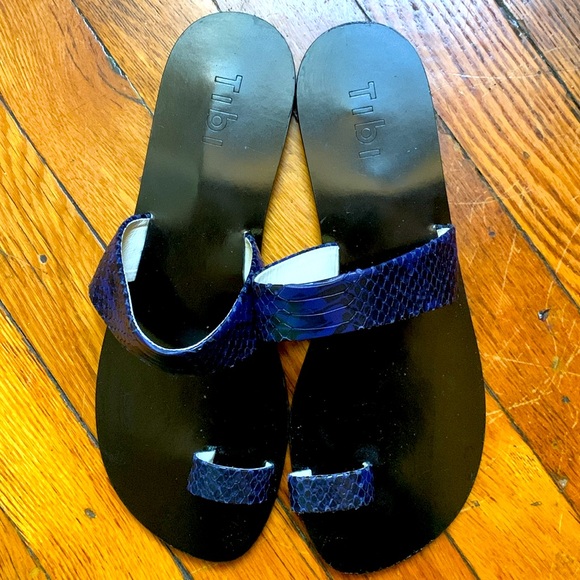 Tibi Blue and Black “Cedrick” snake toe ring sandals size 39 US 9 - Picture 2 of 4